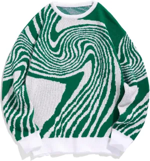ZAFUL Mens Crewneck Oversized Sweaters Y2K Aesthetic Flame Graphic Knitted Sweater Casual Pullover Long Sleeve Jumpers