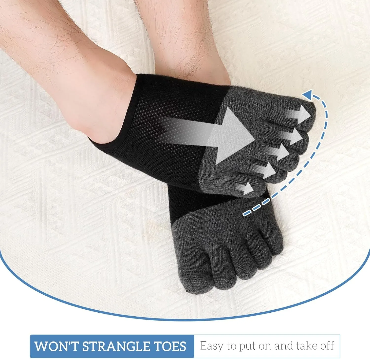 ZAKASA No-Show Toe Socks Men: Five Finger Socks Invisible Liner Low Cut for Running Loafers Athletic Shoes