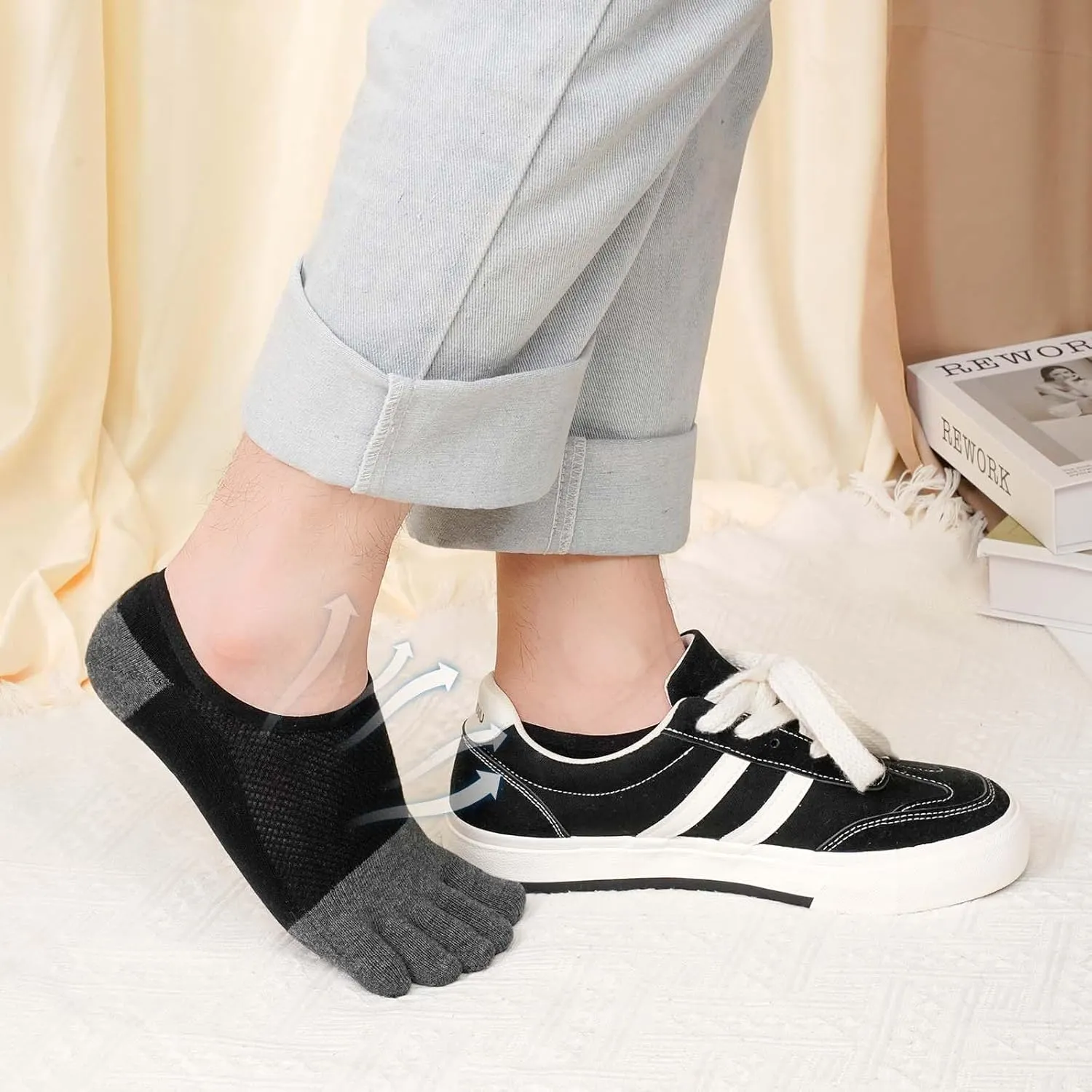 ZAKASA No-Show Toe Socks Men: Five Finger Socks Invisible Liner Low Cut for Running Loafers Athletic Shoes