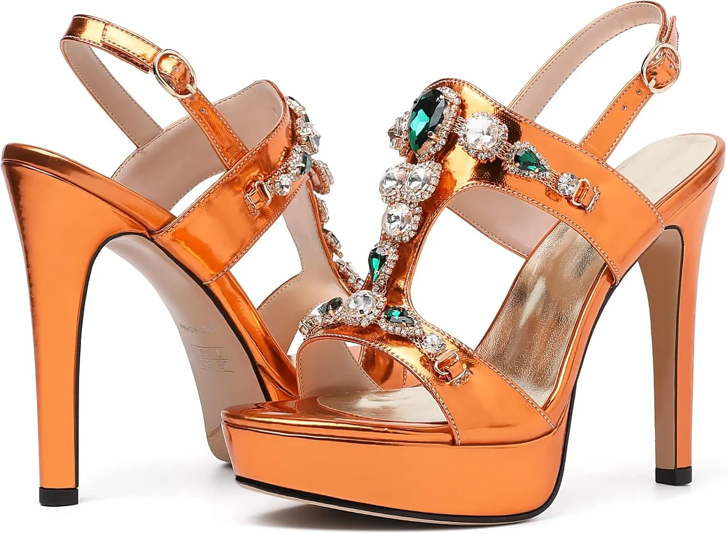 Zamikoo Heeled Sandals for women Platform Rhinestone High Heel Open Toe Stiletto Slingback Sandals Ankle Strap Dress Shoes for Wedding Party Event Evening