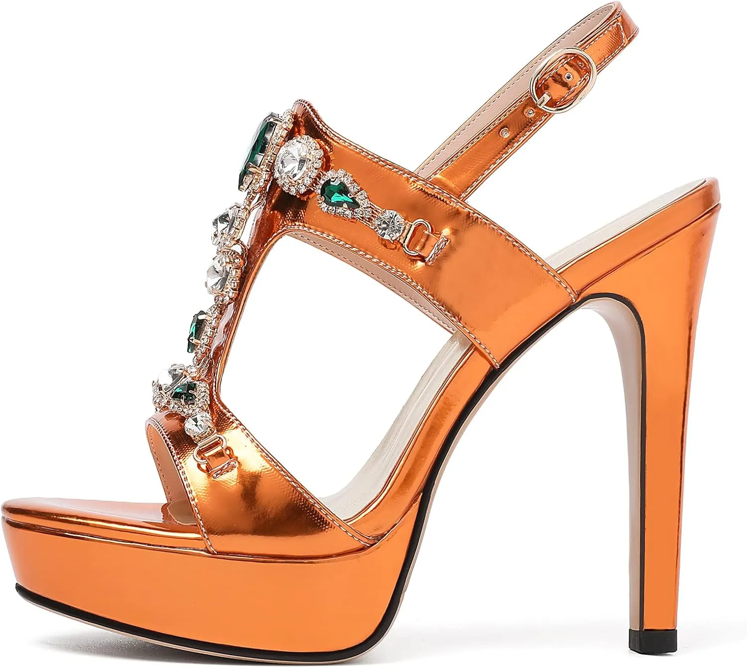 Zamikoo Heeled Sandals for women Platform Rhinestone High Heel Open Toe Stiletto Slingback Sandals Ankle Strap Dress Shoes for Wedding Party Event Evening
