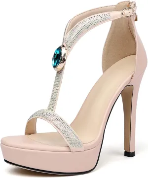 Zamikoo High Heel Sandals for women Ankle Strap Platform High Heels Open Toe Stiletto Rhinestone Heels Heeled Pumps Dress Shoes for Wedding Party