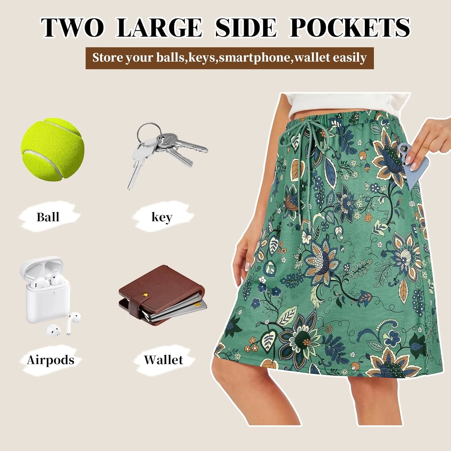 Zando Skorts for Women Dressy Casual Knee Length Skirts for Women with Pockets Athletic Drawstring Skirt Golf Tennis