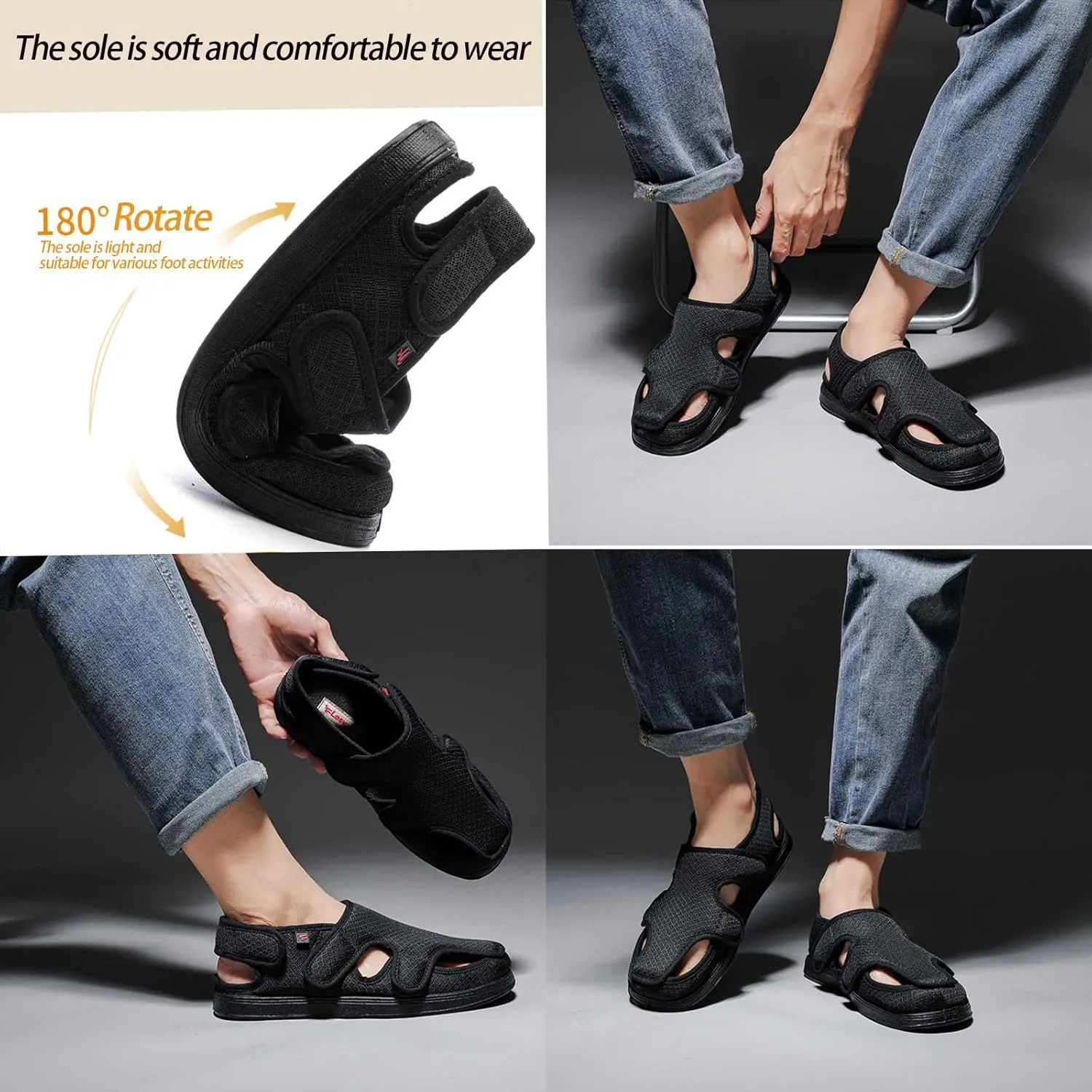 ZGDG Shoes Sandals for Women Swollen Feet with Adjustable Velco Easy Closure Extra Wide Toed Slippers for Seniors Diabetic Shoes - Indoor & Outdoor