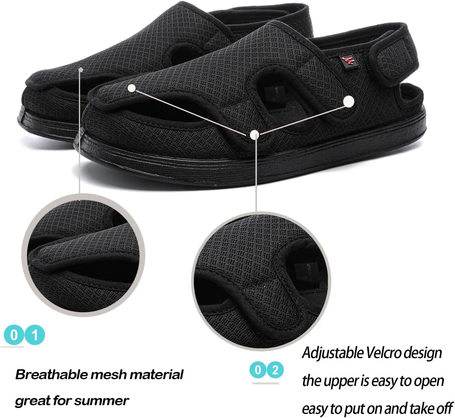 ZGDG Shoes Sandals for Women Swollen Feet with Adjustable Velco Easy Closure Extra Wide Toed Slippers for Seniors Diabetic Shoes - Indoor & Outdoor