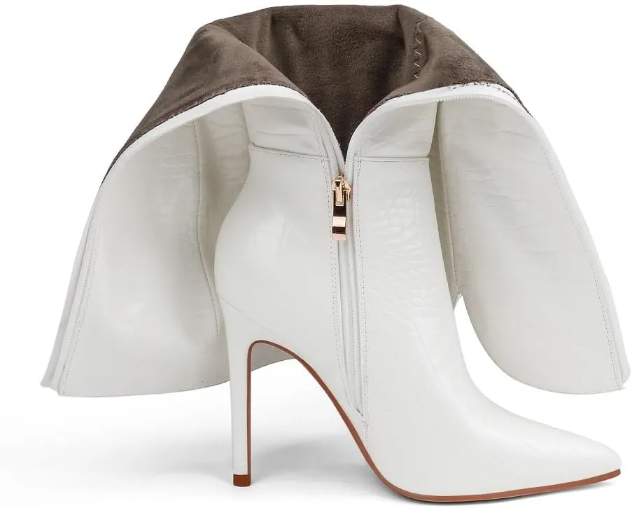Zzheels Stiletto Knee High Boots Sexy V-Cut High Heeled Boots Pointed Toe Side-Zip Booties Winter Party Dress Shoes